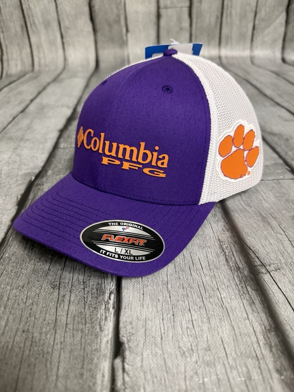 NWT Columbia PFG Clemson Tigers Stretch-Fitted Cap L/XL Purple